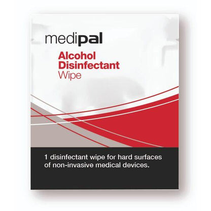 Robinsons MediPal 70% alcohol swabs, 100-pack, sterile antiseptic wipes for disinfecting skin and surfaces.