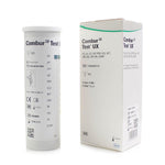 Roche Combur 10 UX urinalysis test strips for diagnostic testing, shown in a box with 100 strips.