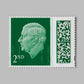 Book of 50 Royal Mail 2nd Class post stamps with colorful designs, perfect for mailing and collecting.