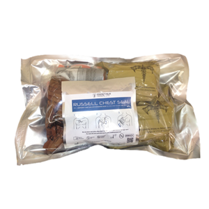 Safeguard Medical Major Hemorrhage Control Pack with Russell Chest Seal, including tourniquet and wound dressing for emergency bleeding management.