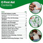 First aid kit contents list with medical supplies, including bandages and plasters.
