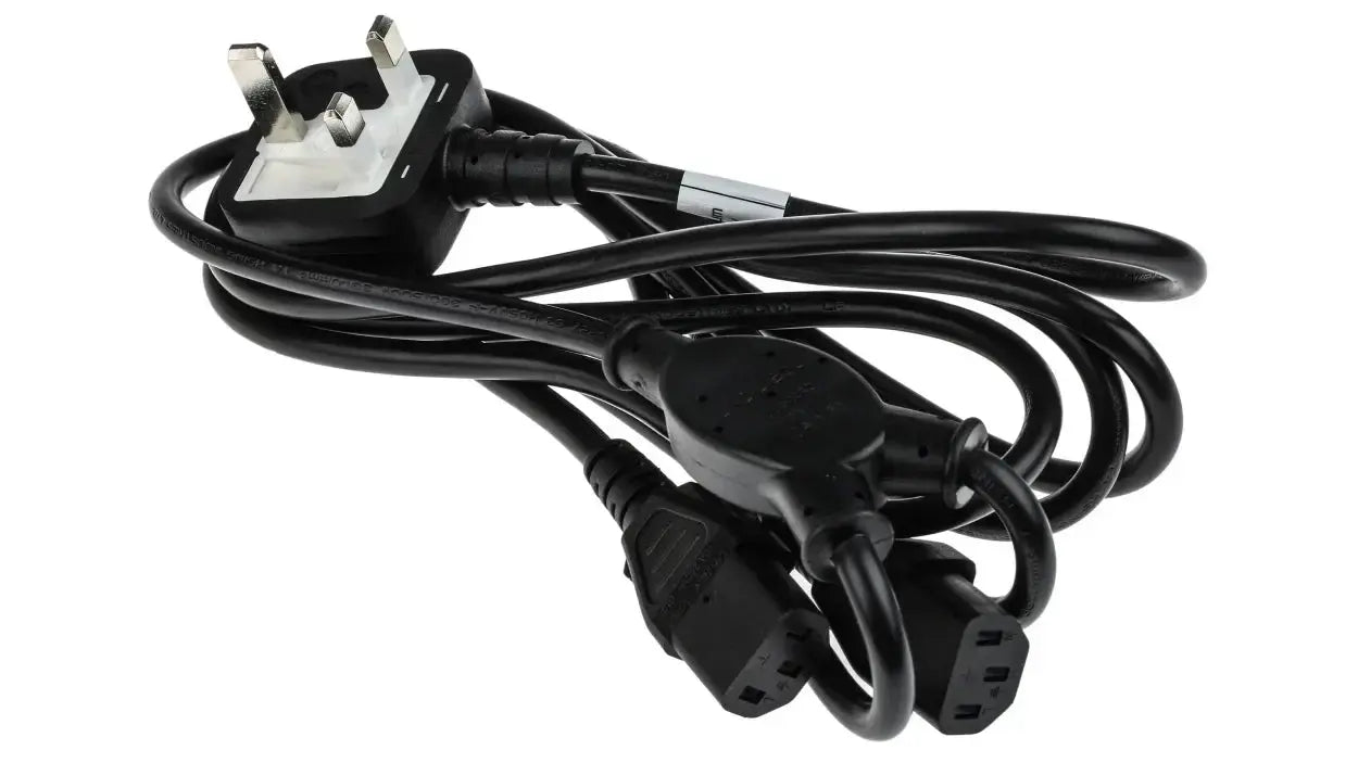 Schuco 3M IEC mains cable with 13A UK plug, flexible black power cord for electronic devices and appliances.