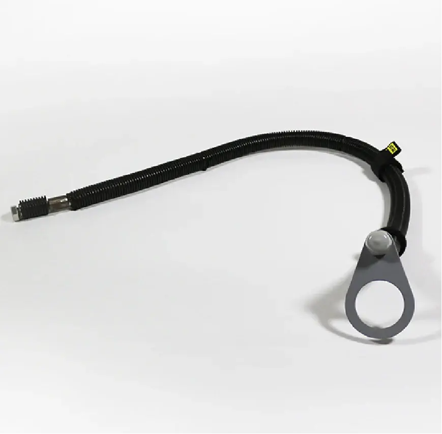 Flexible medical boom arm accessory with black tubing on white background