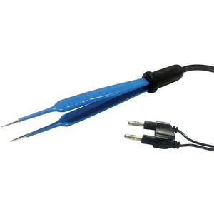 Schuco disposable standard bipolar forceps with 0.5mm tip and cable, used in medical procedures for precise bipolar electrosurgery.
