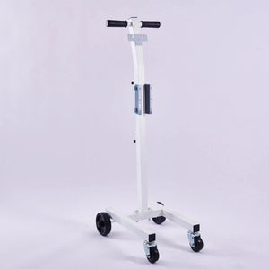 White medical equipment bracket with wheels and handles for Hyfrecator or evacuation units