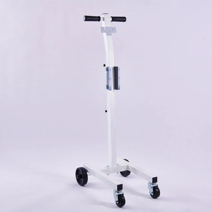 White medical equipment bracket with wheels and handles for Hyfrecator or evacuation units
