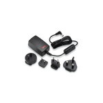 Medical power adapter with multiple international plug types on black background