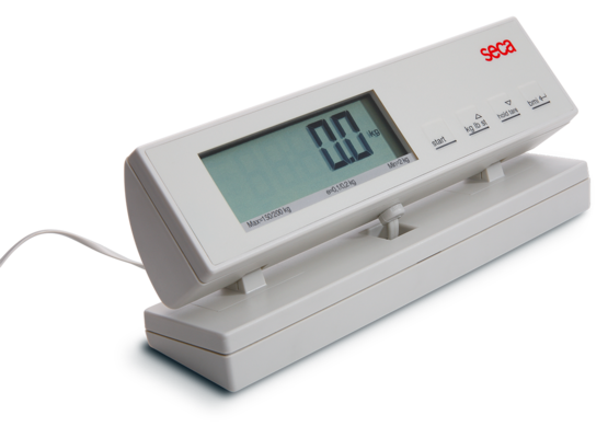 SECA 869 flat scales with cable remote display, non-medical bathroom scale showing a flat weighing platform and digital readout
