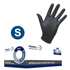 Healthgard Nitrile Examination Gloves in size S, pack of 200, showing blue disposable gloves with textured surface for medical use.