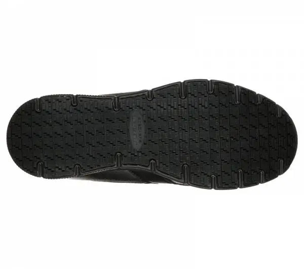Black Skechers Men's Nampa SR athletic shoes with breathable mesh uppers and cushioned soles, designed for comfort and support.