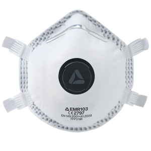 Skytec EMR103 FFP3V cup-shaped disposable respirator mask, box of 10, designed for respiratory protection.
