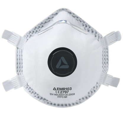 Skytec EMR103 FFP3V cup-shaped disposable respirator mask, box of 10, designed for respiratory protection.