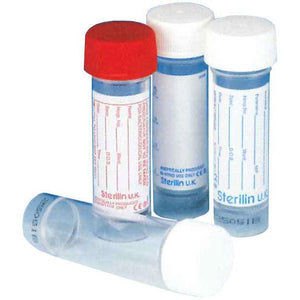 Sterilin 30ml urine bottles with plain labels, pack of 400, clear plastic containers for medical sample collection