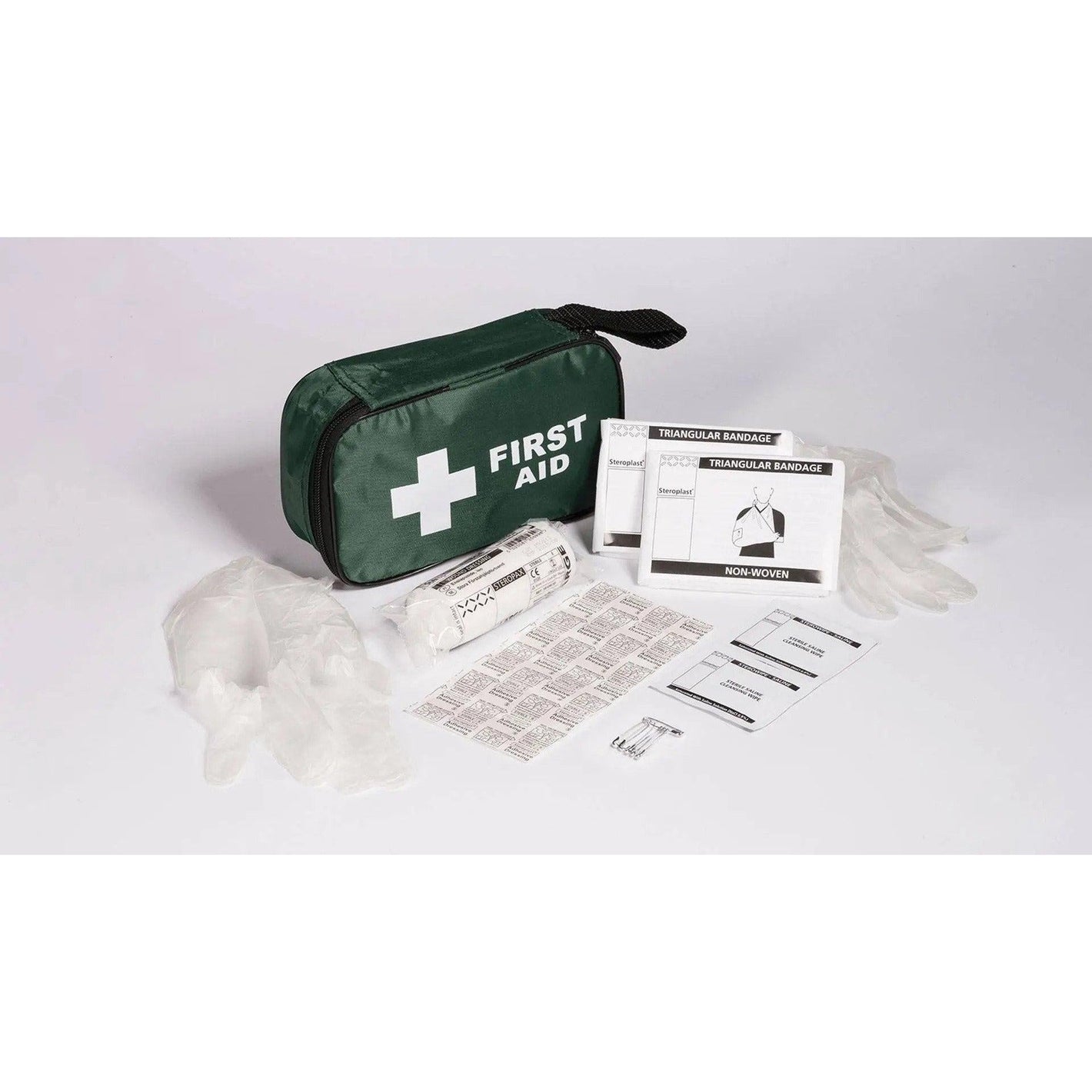 Steroplast 1-person first aid kit bag with medical supplies and first aid essentials for emergency use.