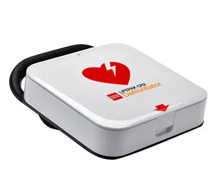 LIFEPAK CR2 defibrillator with red heart symbol, portable medical emergency device