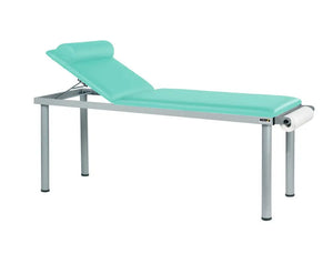 Practitioner Deluxe Examination Couch by Sunflower with cushioned surface and adjustable headrest for medical exams.