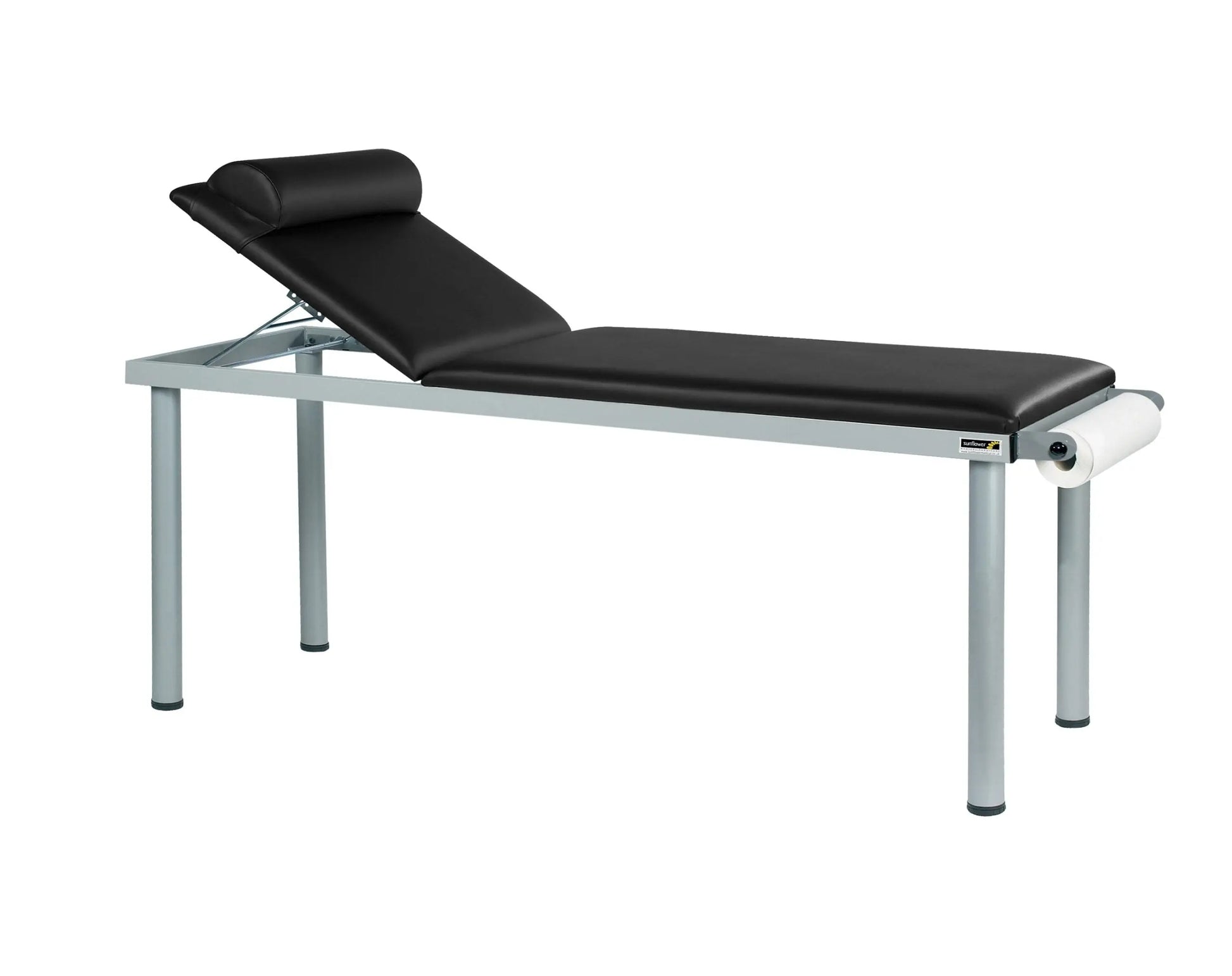 Black Practitioner Deluxe Examination Couch by Sunflower Sun-MEC1 with adjustable design and padded surface for medical exams