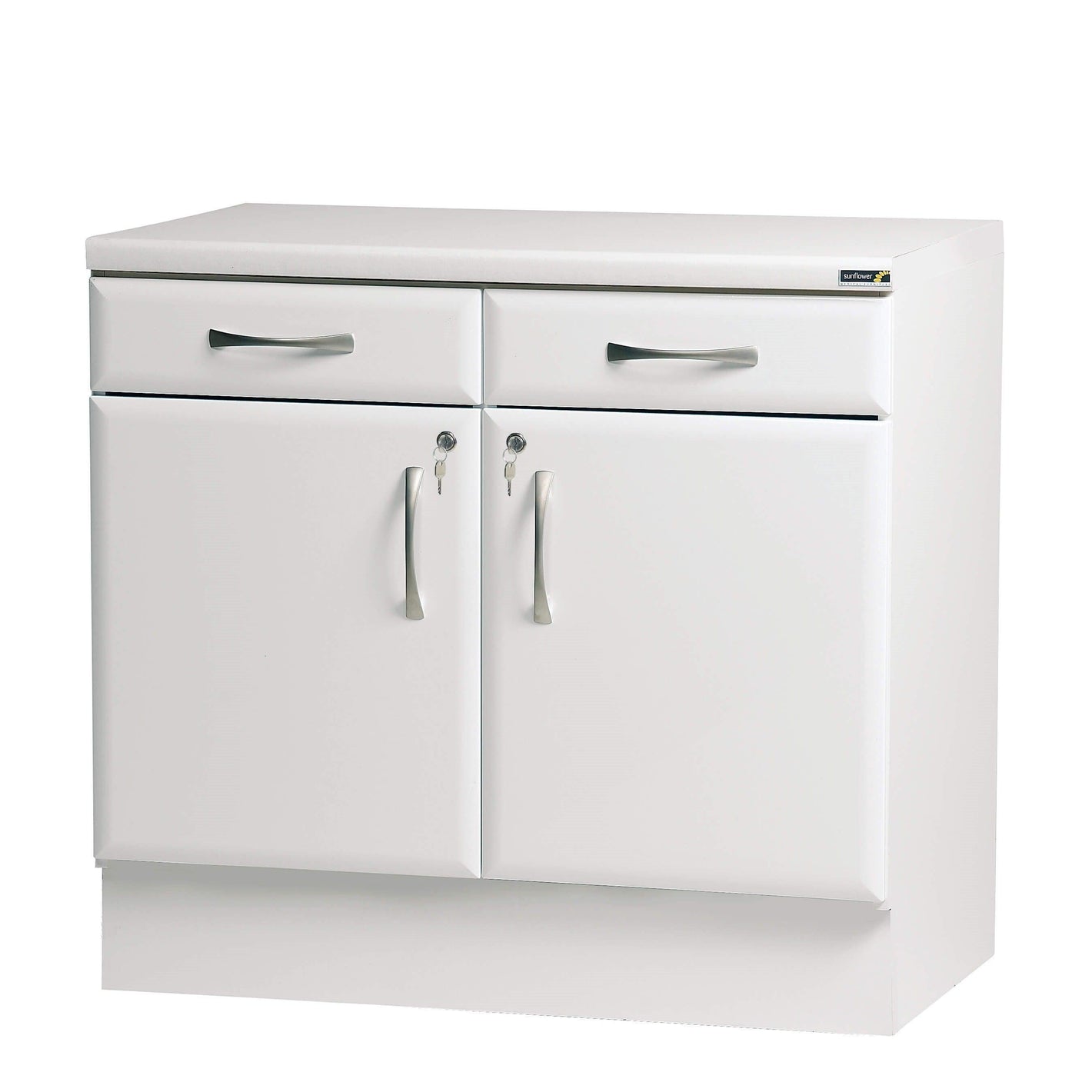White 100cm Drawerline Cabinet by Sunflower with high gloss finish, featuring sleek modern storage design.
