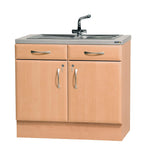 Sunflower 100cm beech sink cabinet excluding sink, showing smooth wood finish and modern design with storage drawers and cabinet doors.