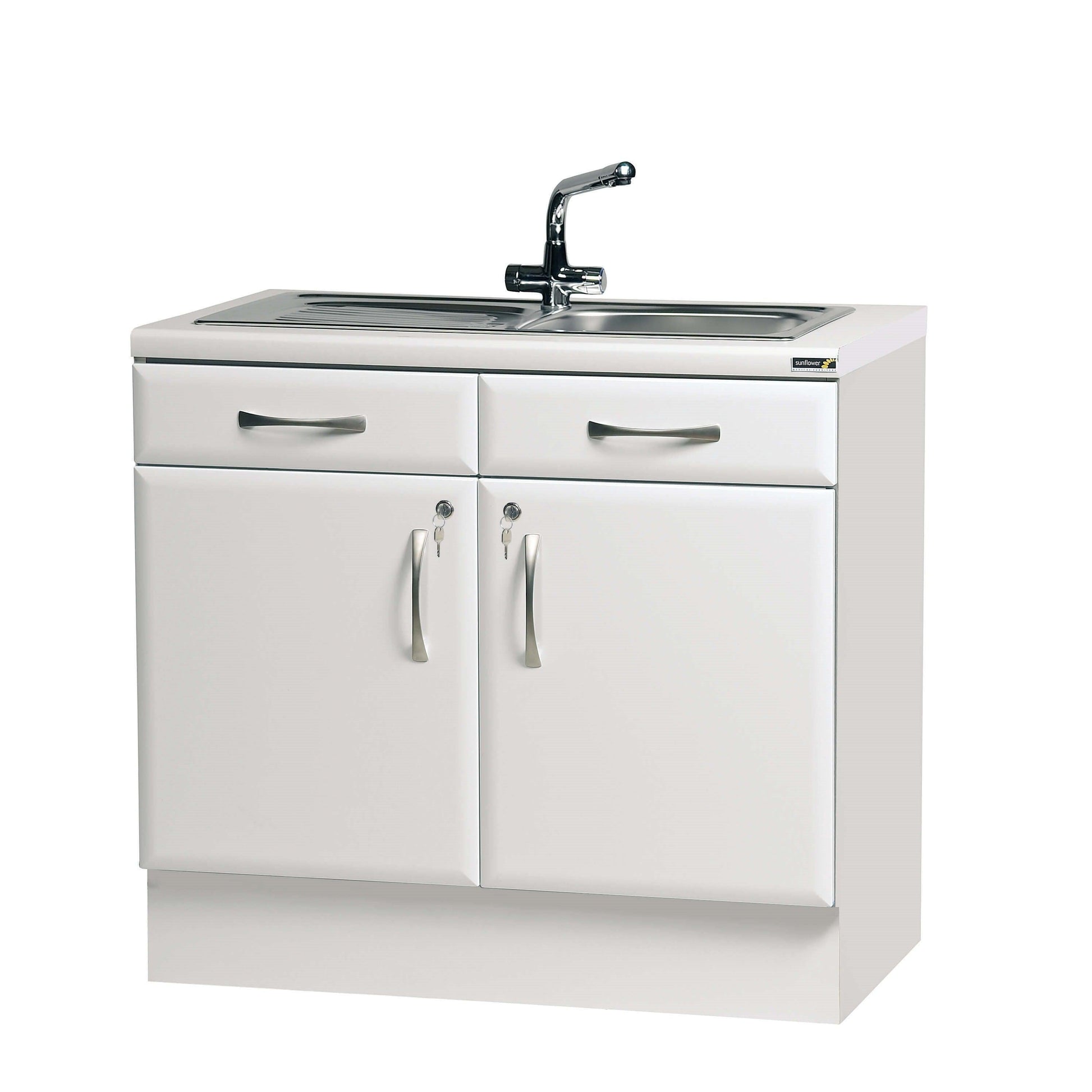 White high gloss 100cm Sunflower sink cabinet excluding sink, showcasing sleek modern storage with smooth finish and clean lines.