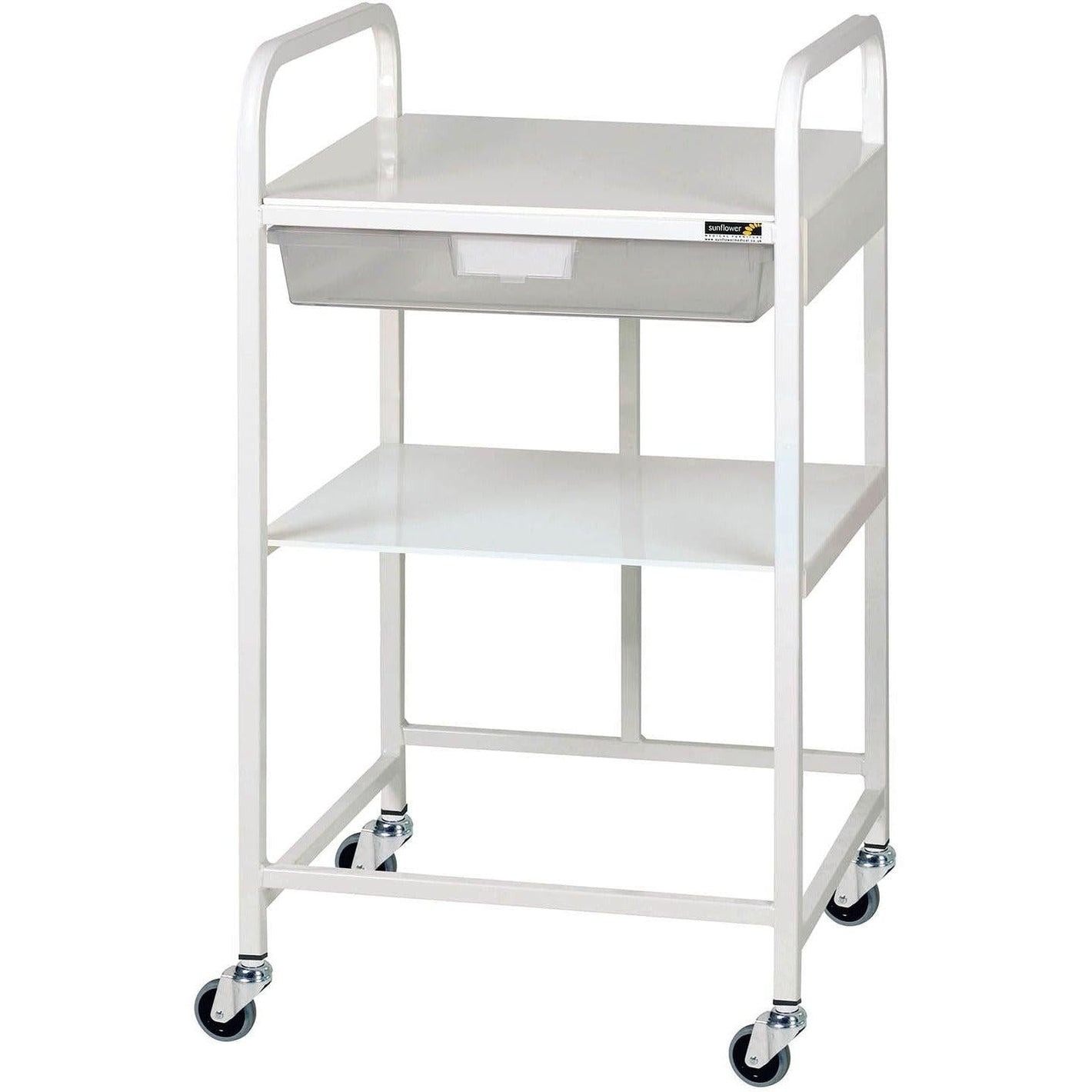 Sunflower VISTA 10 Economy Trolley with clear tray and shelf, featuring sturdy metal frame and wheels for easy transport.