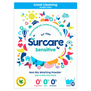 Surcare Sensitive Non Bio Washing Powder 1.2kg box for sensitive skin, 25 washes, fragrance free