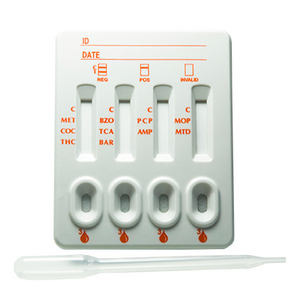 SureScreen 10-parameter multiline cassette drugs of abuse test showing test strips and control lines in a clear medical device image.