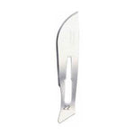 Swann Morton Blade No.22 carbon steel non-sterile surgical blades in a pack of 100, with sharp pointed edge and stainless steel handle