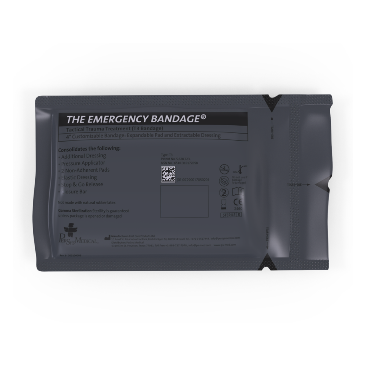 T3 Israeli Emergency Bandage 4 Inch – Tactical Trauma with Detachable Pad and Gauze