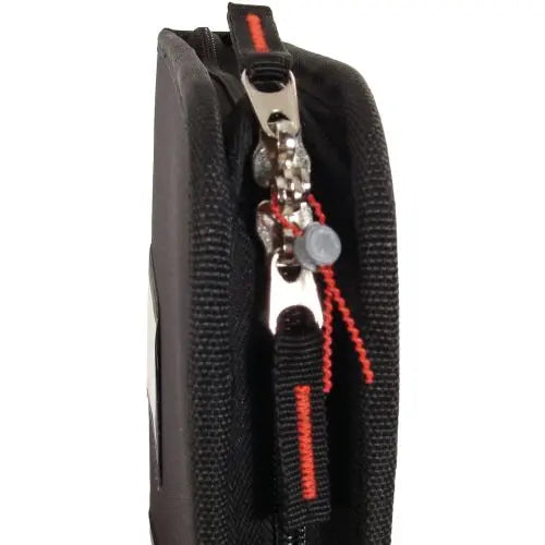 Black zippered key storage pouch with red accent and secure zipper closure