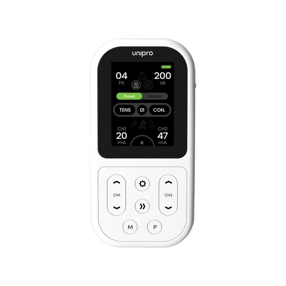 Digital physiotherapy device with LCD screen and control buttons for rehabilitation therapy