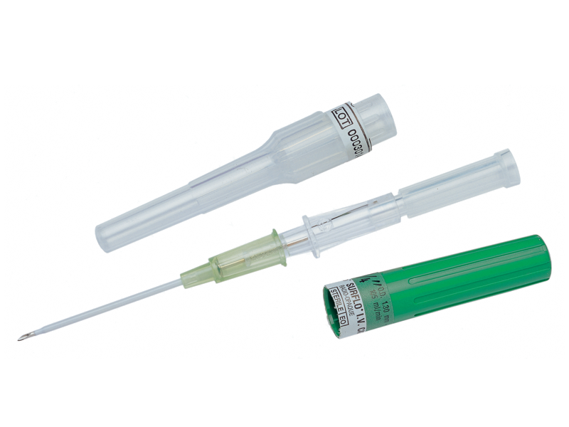Pink 20G Surflo™ S-Plus I.V. catheter by Terumo, straight 1.00mm, sold in a box of 50, shown in the image.