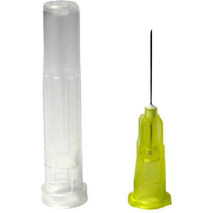 Terumo AGANI 30G yellow needle, 0.5 inch, sterile medical needle for injections, shown in the image.