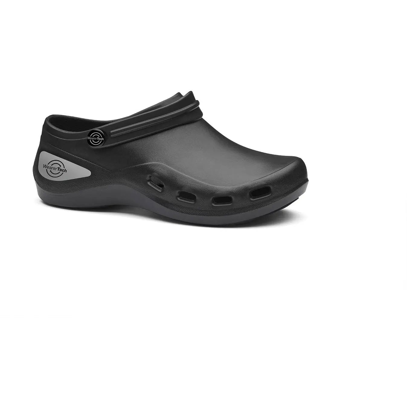 Toffeln WearerTech Invigorate washable clog in black with cushioned sole and open-back design for comfortable, supportive footwear.