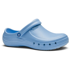 Toffeln EziKlog V2.0 slip-resistant work clogs in black with cushioned sole, designed for comfort and safety in healthcare settings.