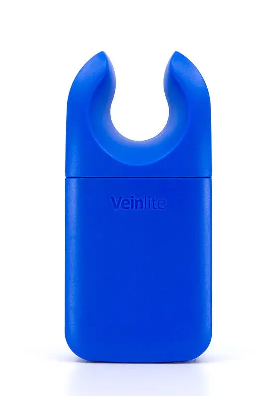 Blue Veinlite vein finder medical device on white background, front view