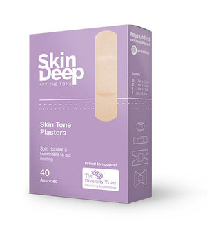 Box of 40 TSL My Skin Deep Light Tone Plasters showing beige adhesive bandages for skin blending.