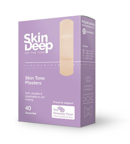 Box of 40 TSL My Skin Deep Light Tone Plasters showing beige adhesive bandages for skin blending.