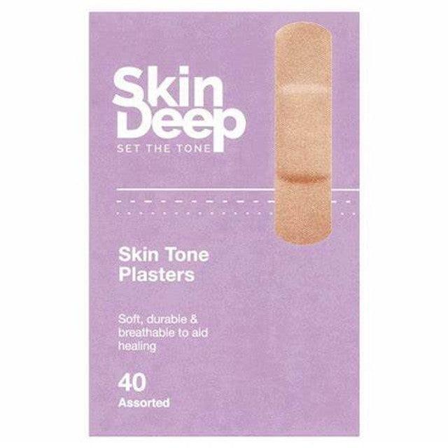 Box of 40 My Skin Deep Light Tone Plasters by TSL, showing individual adhesive bandages with skin-toned design and packaging.