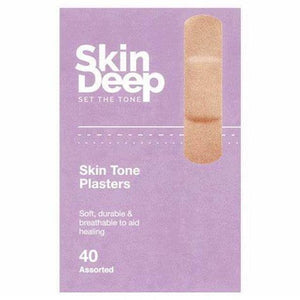 Box of 40 My Skin Deep Light Tone Plasters by TSL, showing individual adhesive bandages with skin-toned design and packaging.