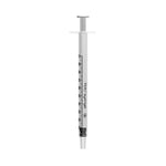 Set of 100 Unisharp 1ml syringes with white plungers, sterile medical-grade syringes for precise liquid measurement and administration.