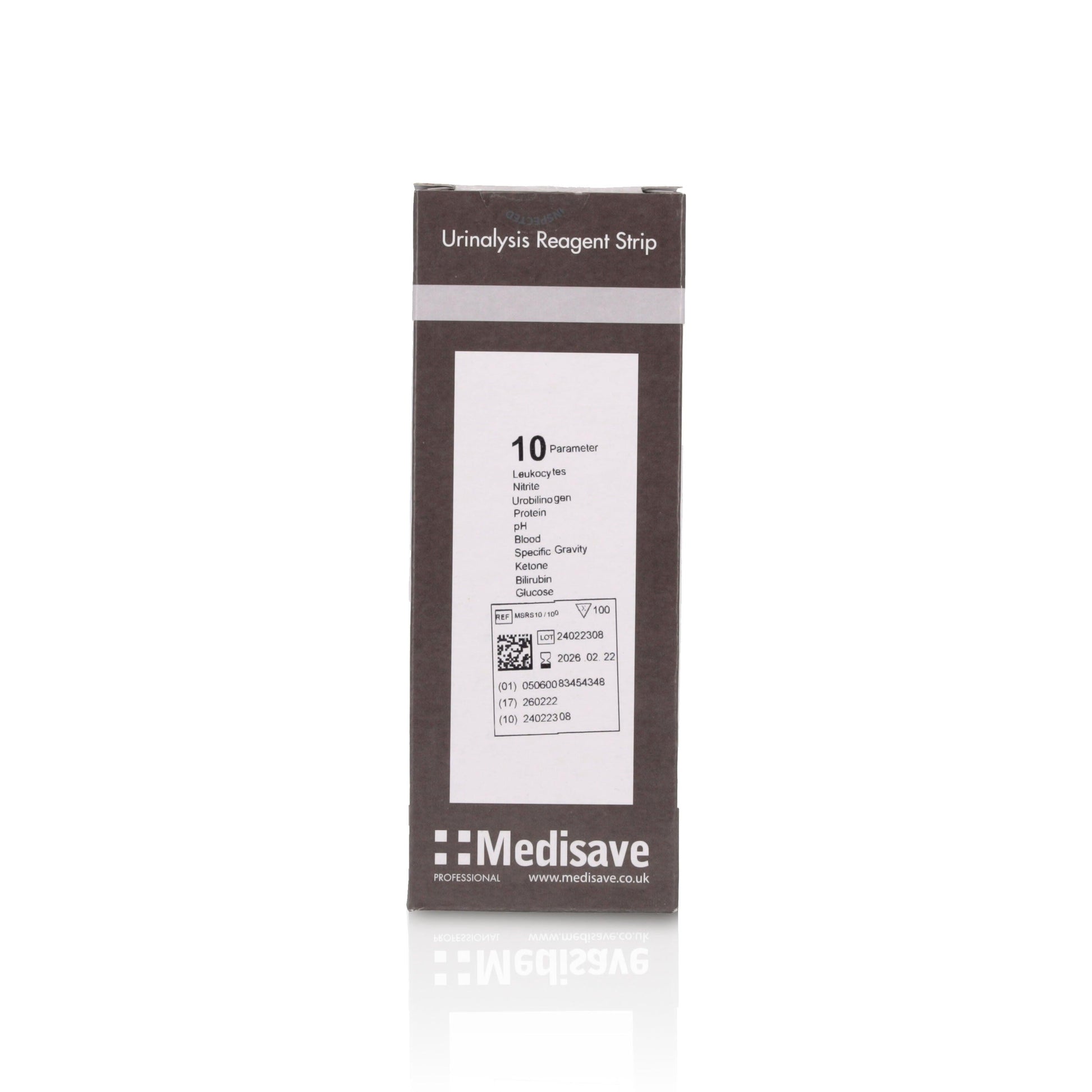 Vena Cava 10-parameter urinalysis reagent urine test strips, 100 count, showing strips with color indicator pads for medical testing