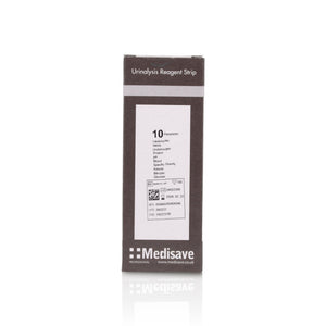 Vena Cava 10-parameter urinalysis reagent urine test strips, 100 count, showing strips with color indicator pads for medical testing