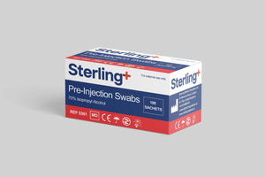Box of 100 Vena Cava alcohol prep swabs for pre-injection skin cleansing, first aid sterile swabs in individual sachets.