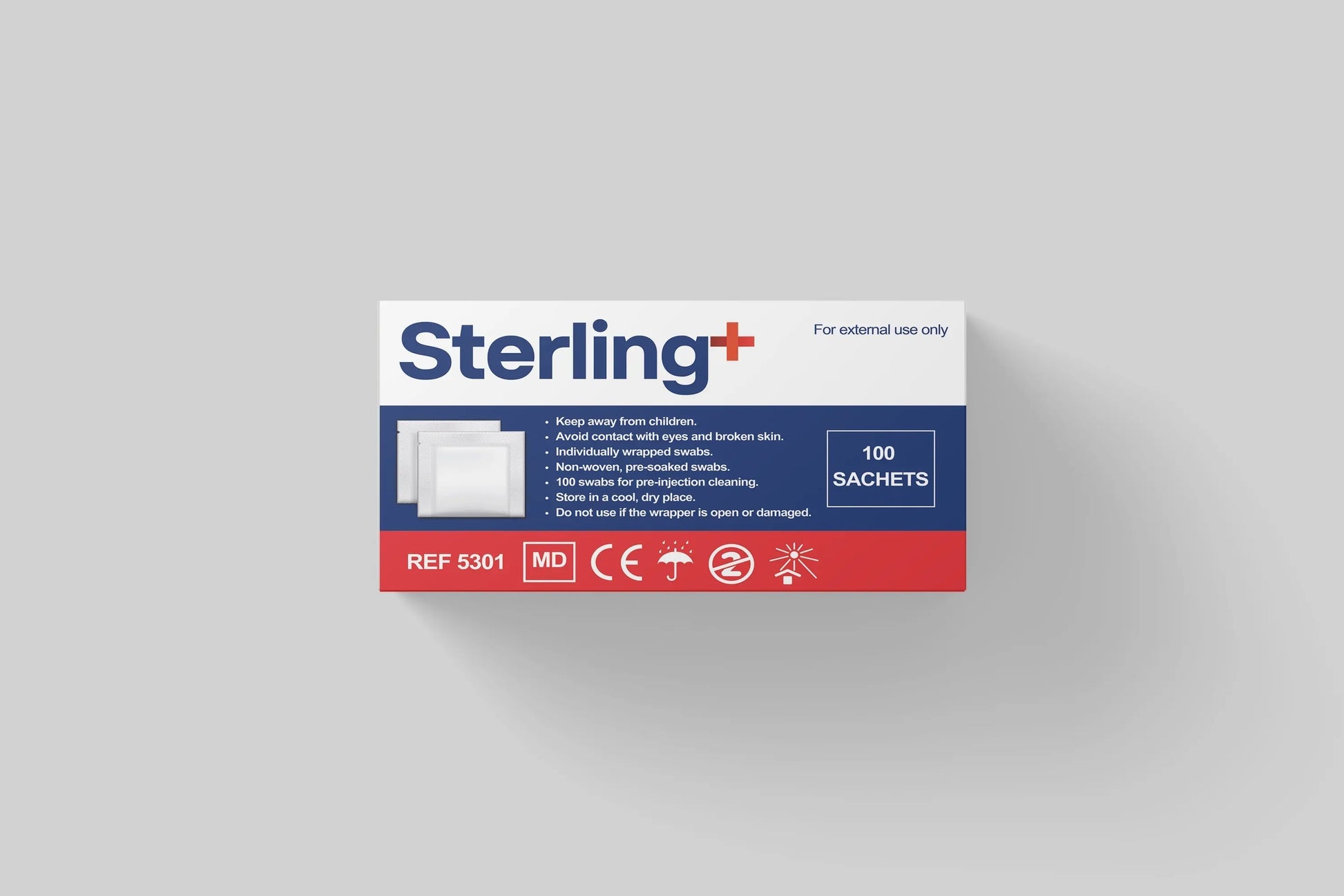 Box of 100 Vena Cava alcohol prep swabs for skin cleansing, individually wrapped pre-injection skin cleansing pads.