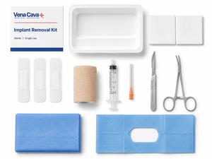 Vena Cava sterile implant removal kit for obstetric and gynecology procedures, single-use set with surgical tools and packaging.