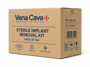 Vena Cava sterile implant removal kit with single-use obstetric and gynaecology procedure set, includes tools and accessories for implant removal.
