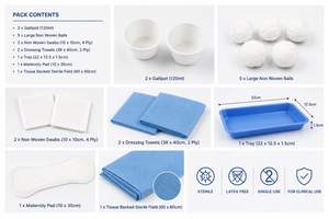 Vena Cava latex-free obstetric and gynaecology procedure pack with 60 sterile medical supplies for gynecological exams
