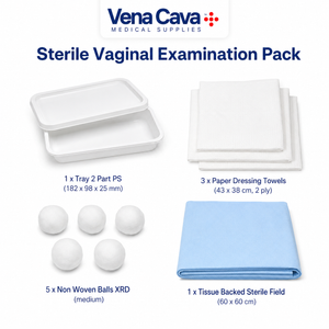 Vena Cava latex-free vaginal examination pack with 120 sterile disposable gynaecology procedure packs.