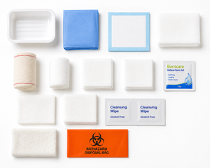 Vena Cava Burns Pack sterile latex-free wound care and dressing pack, containing 40 sterile wound dressings and supplies.